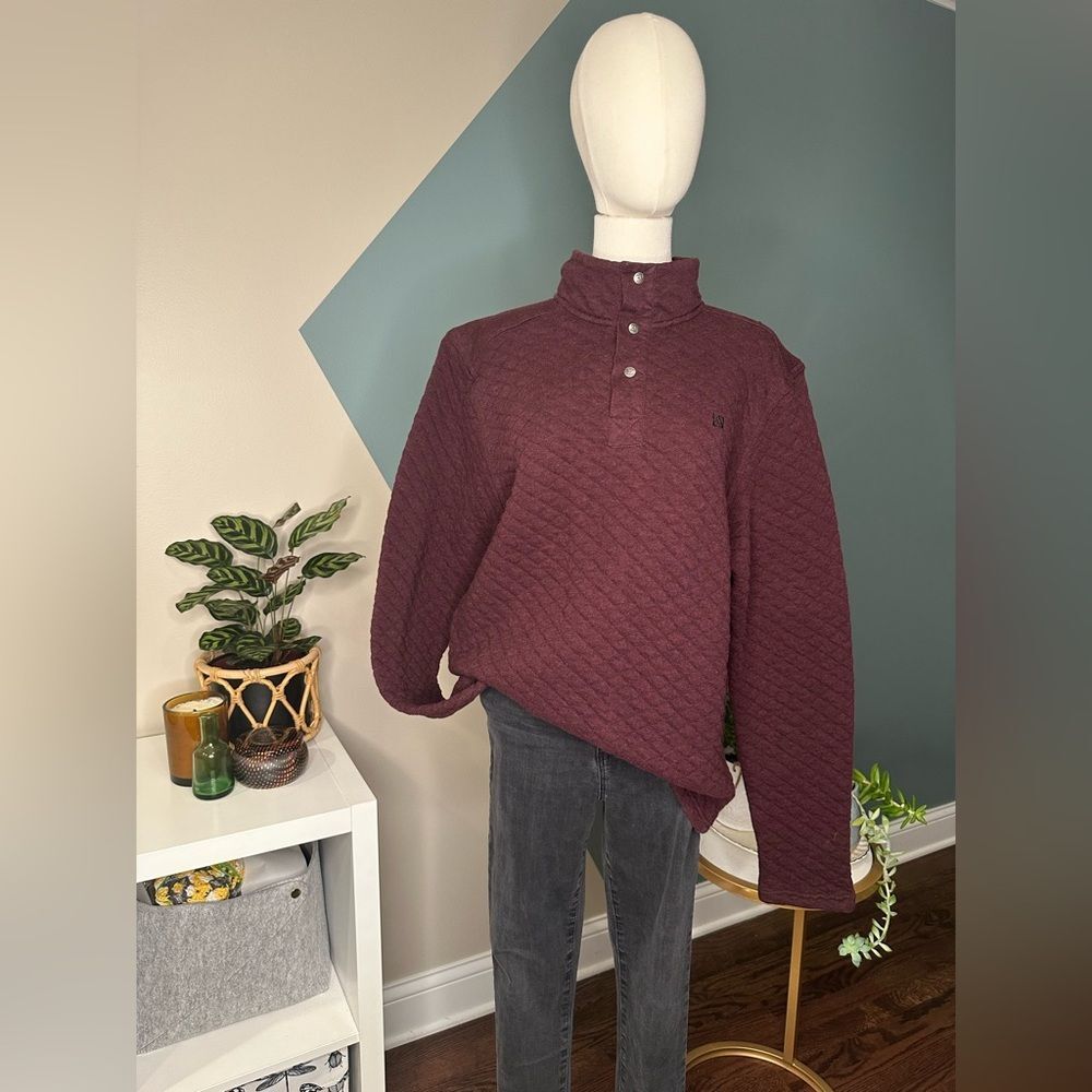 Avalanche Outdoor Quilted Burgundy Pullover Cozy Cotton Blend, Snap Front Large